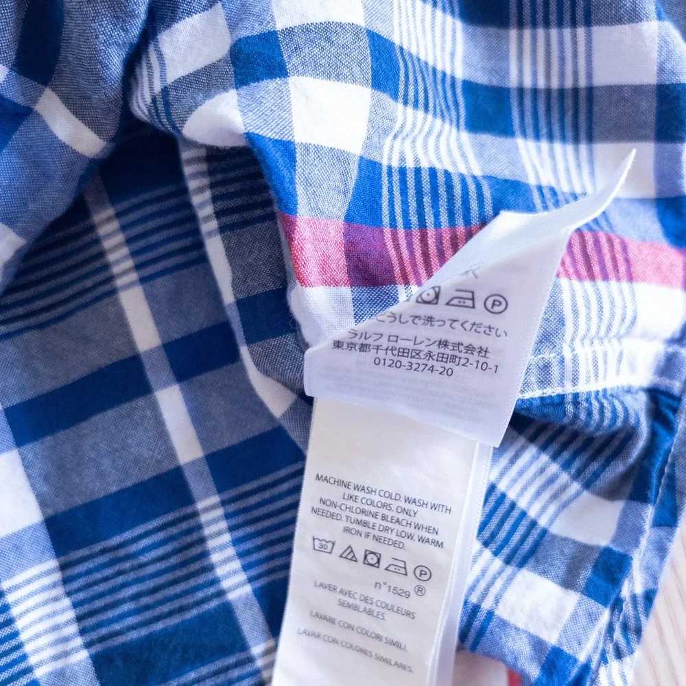 Ralph Lauren Plaid Button Down Shirt Blue White Red Short Sleeve Toddler 2T